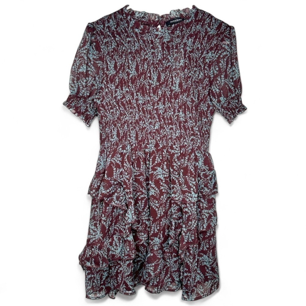 NWT Olivaceous Floral Smocked Ruffle Boho Mini Dress Size Large